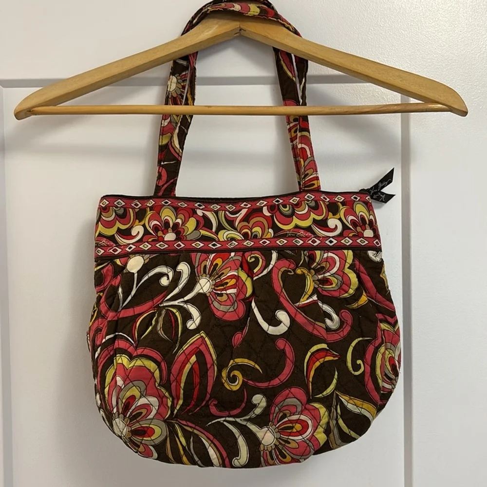 VERA BRADLEY PUCCINI (retired print) tote bag satchel multi pockets brown orange - Picture 4 of 17